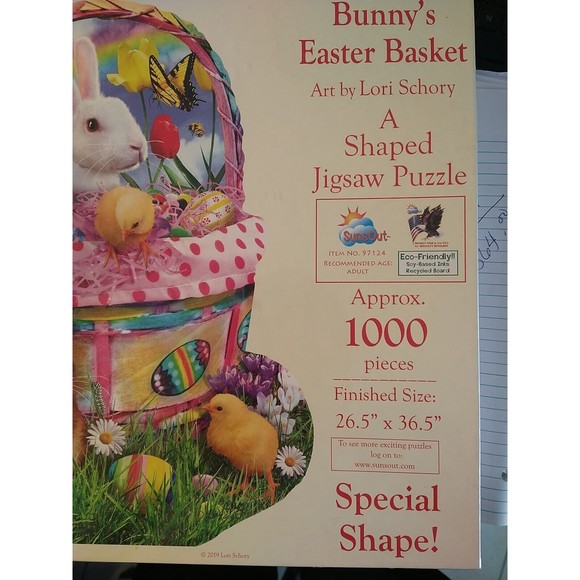 New Bunny's Easter Basket Jigsaw Puzzle 1000 Pieces Special Shape 26.5" x 36.5" - Picture 4 of 6